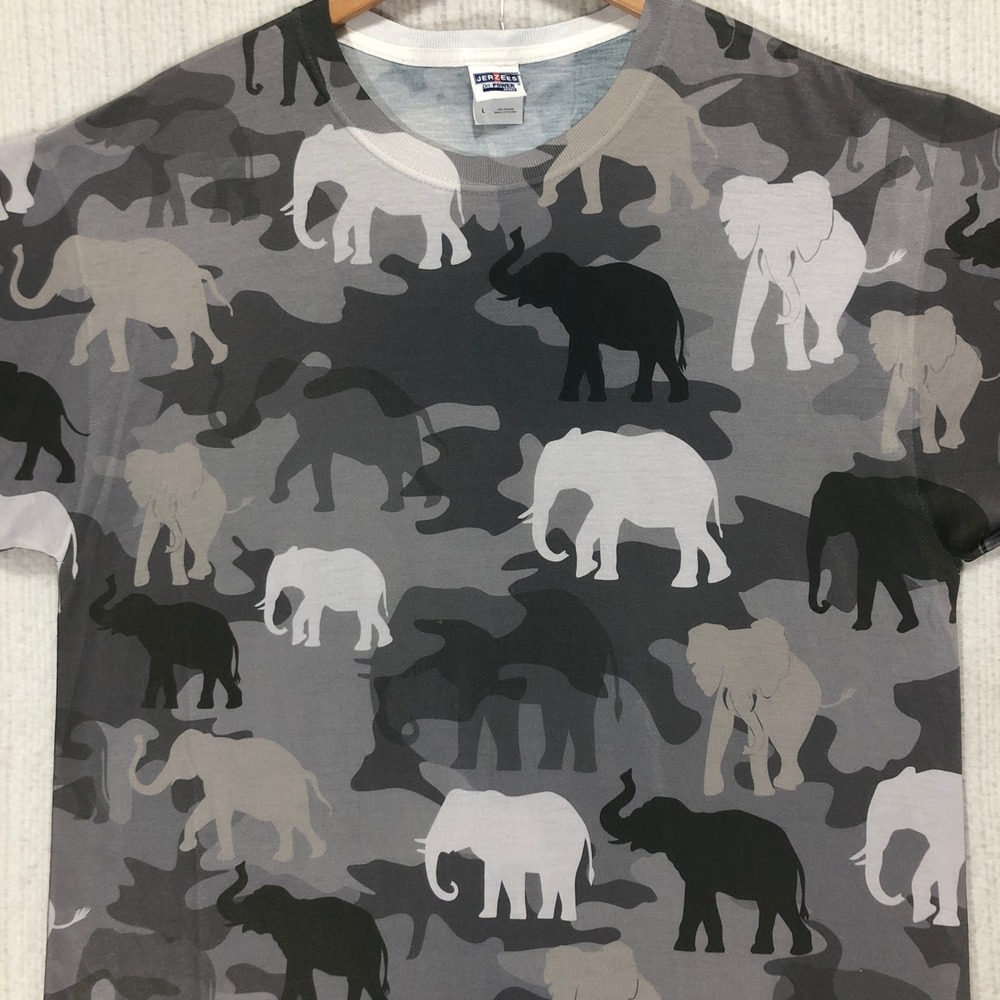 Gray Elephant Camouflage Graphic Print‎ Jerzees Dri-Power T-Shirt